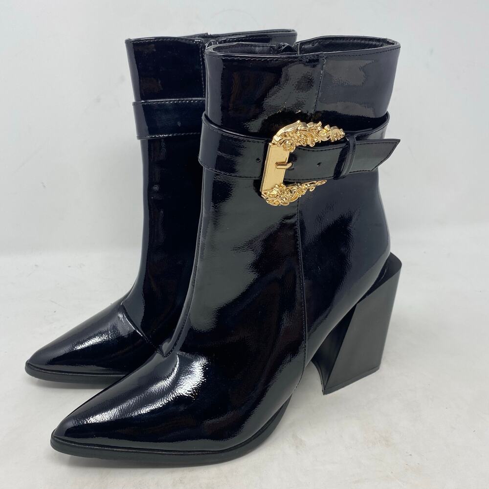 Yoki Black Block Heel Booties Womens Shoes Size 8